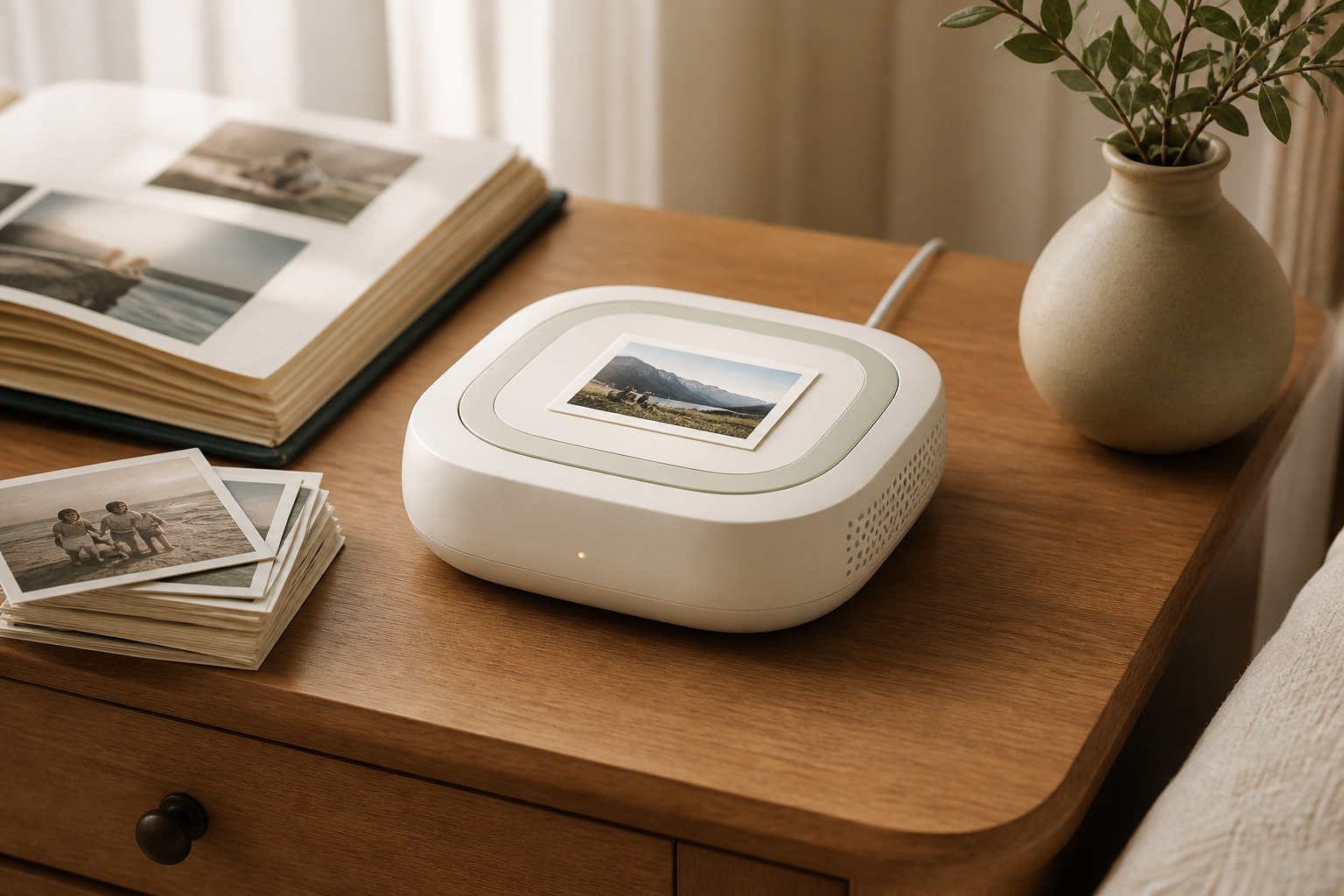 Compact Story Dock concept on a nightstand